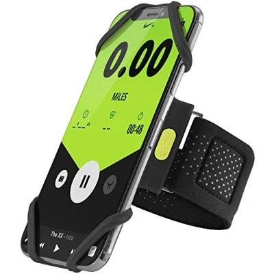 Abbildung von BONE Laufarmband, Sportarmband, iPhone Halterung zum Laufen, universelles Lauf Handy Armband für Apple iPhone15 14 13 12 Pro Max XS XR X Samsung Galaxy, Schwarz, Größe S, 20 25 cm