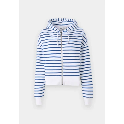 Abbildung von Marc O&#039;Polo Denim Damen Sweatjacke aus Bio Baumwolle gestreift, Blau (Medium Blue Multi 01), XS