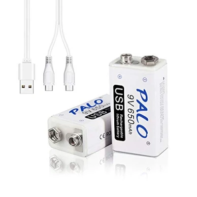 Abbildung von CITYORK 9V USB 650mAh Wiederaufladbare Li Ionen Batterien mit Kabel für Mikrofon, Rauchmelder, Spielzeug, Fernbedienung und Mehr Gerät (2er Pack)