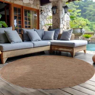 Abbildung von Carpettex Outdoor Teppich Wetterfest 160 cm Rund Sisal Optik Braun Ideal für Balkon, Garten, Terrasse und als Küchenteppich Draußen Waschbar, Flachgewebe, Wasserfest, Pflegeleicht