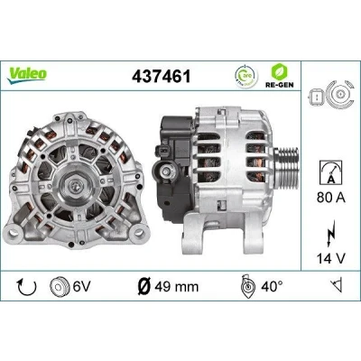 Abbildung von VALEO 437461 Lichtmaschine 14V 80A PEUGEOT: 307 Kombi, 206 Schrägheck, 207 CITROËN: C4 I C2 C3 Schrägheck