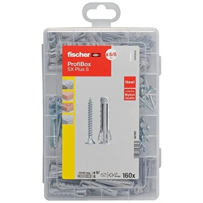 Abbildung von fischer Profi Box SX Plus Dübel mit Schrauben, Dübelbox 160 Teilen, Spreizdübel (50 Stk. 6 x 30, 30 8 40) passenden praktisches Set, Dübelkiste für Heimwerker &amp; Profis