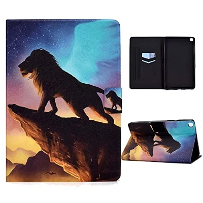 Abbildung von CASAFUNY Hülle für Samsung Galaxy Tab A 8.0 2019 SM T290/T295 Multi Winkel Betrachtung Kunstleder Schutzhülle mit Dokumentschlitze Zoll Tablet, Löwe