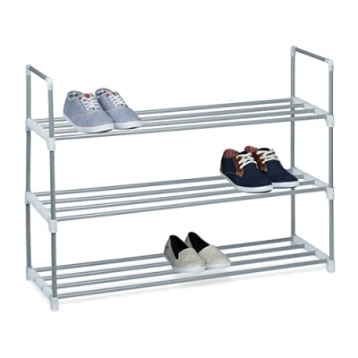 Abbildung von Relaxdays 1 x Schuhregal Metall, 3 Ablagen, beliebig erweiterbar, Schuhablage für 12 Paar Schuhe, HBT: ca 70 90 31 cm, Silber
