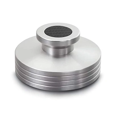 Abbildung von Dynavox Plattenspieler Stabilizer PST330, Auflagegewicht für aus Aluminium, Gewicht 330 g, mit Carbonauflagefläche und Inlay, Silber