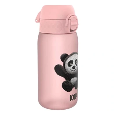 Abbildung von ION8 Kinder Trinkflasche, 350ml, Auslaufsicher, Einhandöffnung, Sichere Verriegelung, Spülmaschinenfest, BPA frei, Tragegriff, Klappdeckel, Leicht zu Reinigen, Klimaneutral, Panda Design