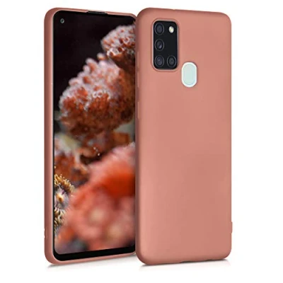 Abbildung von kwmobile Case kompatibel mit Samsung Galaxy A21s Hülle Schutzhülle aus Silikon metallisch schimmernd Handyhülle Metallic Bronze