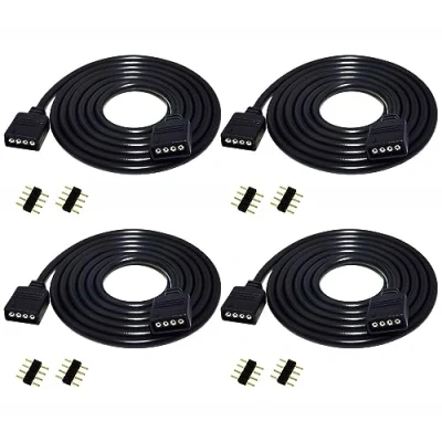 Abbildung von LitaElek 4pcs 1m RGB LED Streifen Verlängerungskabel 4 polig Band Verlängerung Kabel 5050 3528 2835 Strip Extension Cord Stripe Cable Verbinder Anschluss, Schwarz