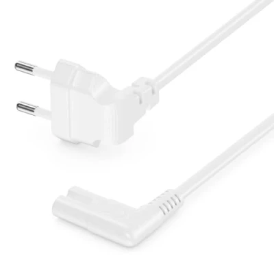 Abbildung von deleyCON 1,5m Netzkabel mit Flach Gewinkeltem Eurostecker 90 Gewinkelt auf C7 Buchse Euro Stromkabel Kleingerätekabel Weiß