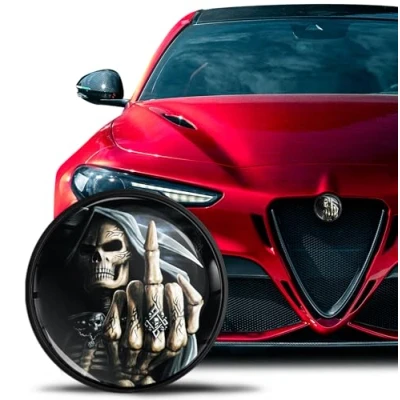 Abbildung von SkinoEu Kompatibel mit Alfa Romeo Emblem Plakette Motorhaube/Kofferraum 74mm für Giulietta 940 MiTo 156 147 159 GT Brera Spider 939 Schwarz Schädel EA 10