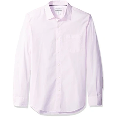 Abbildung von Amazon Essentials Herren Langärmeliges Hemd aus Popeline, Schmale Passform, Rosa, L
