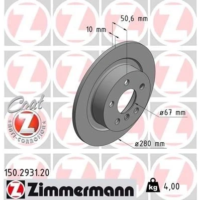 Abbildung von ZIMMERMANN COAT Z 150.2931.20 Bremsscheibe 280 10 6/5 5 112 voll beschichtet hochgekohlt BMW: 2 Active Tourer, X1, Gran MINI: Schrägheck