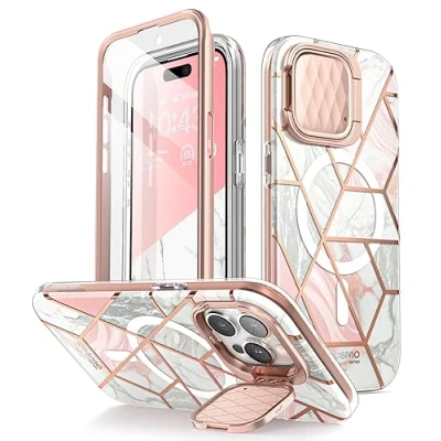 Abbildung von i Blason für iPhone 15 Pro Max Hülle mit Kameraschutz Ständer [Kompatibel MagSafe] Glitzer Handyhülle Bumper Case Schutzhülle [Cosmo] Displayschutz 2023, Marmor