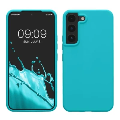 Abbildung von kwmobile Schutzhülle kompatibel mit Samsung S22 Hülle Silikon Case Handyhülle weiche Oberfläche kabelloses Laden Cool Glacier