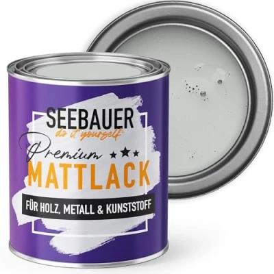 Abbildung von SEEBAUER diy Mattlack Hellgrau 750ml für Innen &amp; Außen (No. 222 Grey Stone) Möbelfarbe ohne Schleifen Hybrid Lack Holz, Metall, Kunststoff Holzlack, Möbellack hohe Deckkraft