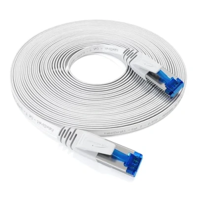 Abbildung von KabelDirekt LAN Kabel flach, bruchfest konstruiert 7,5 m (CAT7 &amp; Netzwerkkabel, 10 Gbit/s, besonders flexibel und geeignet als Verlegekabel, maximale Glasfaser Geschwindigkeit, RJ45, weiß)