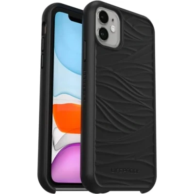 Abbildung von LifeProof Wake Hülle für iPhone 11 / XR, stoßfest, Sturzschutz bis 2 Meter, schlanke schützende Hülle, Nachhaltig hergestellt aus recyceltem Ozeanplastik, Schwarz