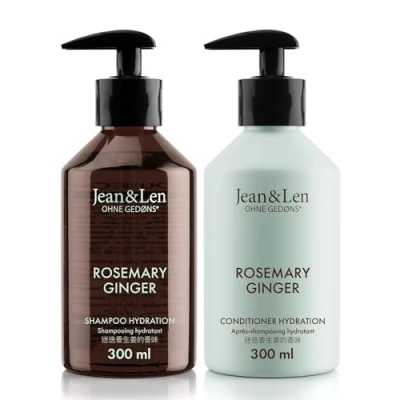 Abbildung von Jean &amp; Len Haarpflege Set Rosemary Ginger für trockenes und glanzloses Haar, Feuchtigkeit Shampoo Conditioner im Set, würzig frischer Rosmarin Ingwer Duft, ohne Parabene Silikone, 2x 300 ml