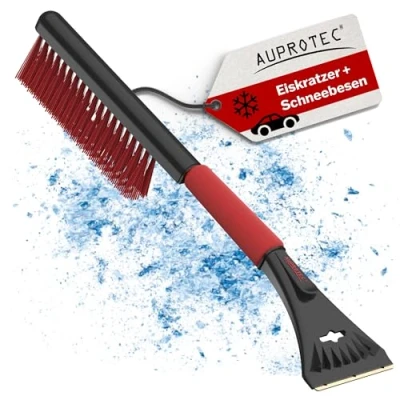 Abbildung von AUPROTEC Eiskratzer Auto mit Besen/Eiskratzer Messingklinge/Eiskratzer Besen/Scheibenkratzer Auto/Schneekratzer Besen/Eisschaber ASE 2 schwarz rot