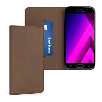 Abbildung von EAZY CASE Tasche kompatibel mit Samsung Galaxy A3 (2017) Vintage Schutzhülle Standfunktion Klapphülle Bookstyle, Handytasche Handyhülle Magnetverschluss und Kartenfach, Kunstleder, Braun