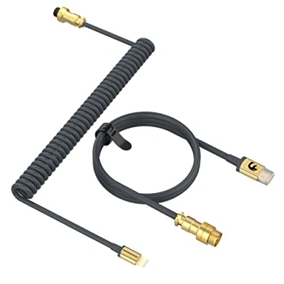 Abbildung von MAMBASNAKE C02 Spiral Tastaturkabel, Pro Custom USB C Kabel für Mechanische Tastatur,TPU Coiled Cable Gaming Tastatur, Typ zu A, Abnehmbarer Gold Luftfahrtstecker Tablet/Smartphone Grau