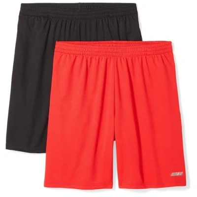 Abbildung von Amazon Essentials Herren Leichte Performance Funktionsshorts In Lockerer Passform (Erhältlich Übergrößen), 2er Pack, Rot/Schwarz, XL