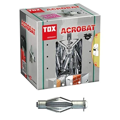 Abbildung von TOX Metall Hohlraumdübel Acrobat M5 x 65 mm verzinkt mit metrischer Schraube 71 mm, für Befestigungen in Gipskartonplatten und geringen Hohlraumtiefen, 25 Stück, 035101081