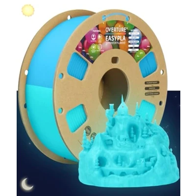 Abbildung von OVERTURE Easy PLA 1.75 mm 3D Druckerfilament, 1kg (2.2 lbs), Verstärkt Zähigkeit PLA, Maßgenauigkeit +/ 0,02 (Blau Glow in Dark)