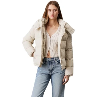 Abbildung von Calvin Klein Jeans Matte Monologo Puffer Short Winterjacke, Damen, Größe: XXS, Pelican