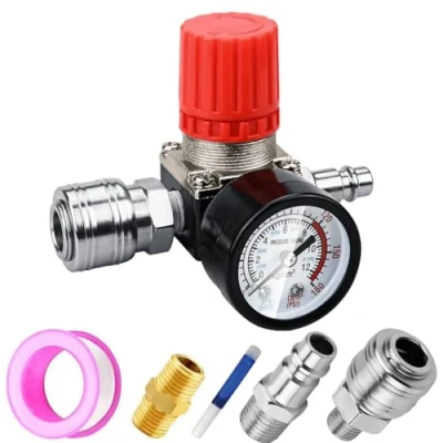 Abbildung von 1/4&quot; Druckminderer, Preciva EU Standard Druckregler Druckregelventil Druckschalter Regelventil Druckschaltventil mit Manometer 175 PSI für Luftverdichter, Luftkompressor 3 Löcher