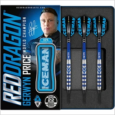 Abbildung von RED DRAGON Gerwyn Price Iceman Originals 20g Fassgewicht, 22g Gesamtgewicht Softip Tungsten Dartpfeile Set mit Flights und Schäfte