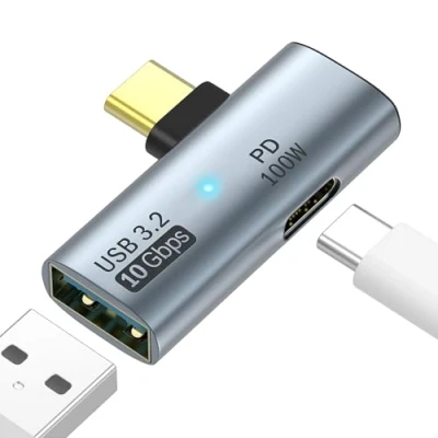 Abbildung von TiMOVO 2 in 1 USB C auf 3.2 Adapter mit 100W Ladeanschluss, 10Gbps Stecker A Buchse OTG Splitter Konverter für Rog Ally, Steam Deck, iPad Pro/Air, MacBook, iPhone 15 Serie, Grau