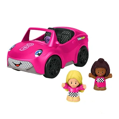 Abbildung von Fisher Price HJN53 Little People Barbie Cabrio Spielset, Spielzeugauto zum Anschieben mit Geräuschen und Musik, enthält 2 Spielfiguren, Spielzeug für Kinder ab 18 Monaten