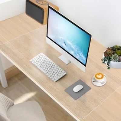 Abbildung von YSWOVUO Schreibtischunterlage Transparent, 100x50x0.15 cm Durchsichtig, Wasserdichte Schreibtisch Unterlage PVC Tischschutz für Büro und Zuhause