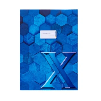 Abbildung von HERMA 20085 Heftumschlag A4 Karton Blau, veredelte Hefthülle mit Beschriftungsfeld aus stabilem &amp; extra starkem Papier, Heftschoner Hexagon Muster Motiv für Schulhefte, farbig