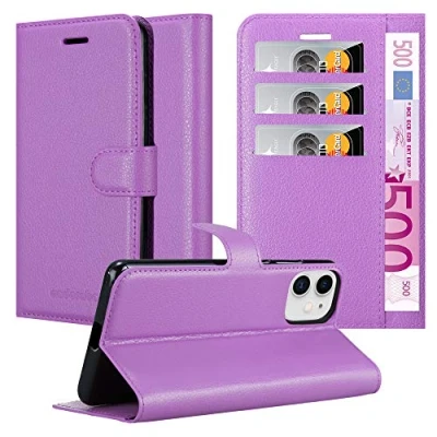 Abbildung von Cadorabo Hülle kompatibel mit Apple iPhone 12 MINI Handyhülle aus Premium Kunst Leder Flip Klappbare Stoßfeste Magnetische [Standfunktion] [Kartenfächern] Cover für Tasche in Lila