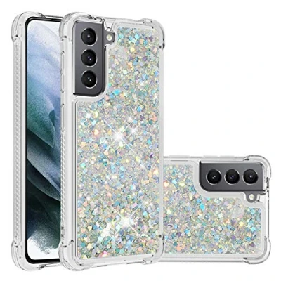Abbildung von KBIKO zxl Kompatibel mit Samsung Galaxy S21 5G Hülle, [Silver Back] Mädchen Glitzern Hülle Ringständer, Leicht Cover Silikon Anti Fingerabdruck Schutzhülle für 5G.Silver YBL