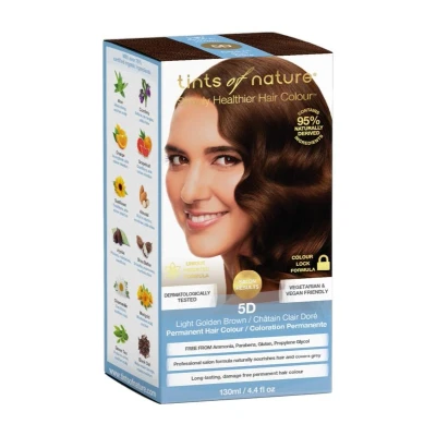 Abbildung von Tints of Nature 5D Light Golden Brown Permanent Hair Dye, Hellgoldbraun Permanente Haarfarbe, pflegt das Haar und deckt Grau ab, ammoniakfrei, 130 ml