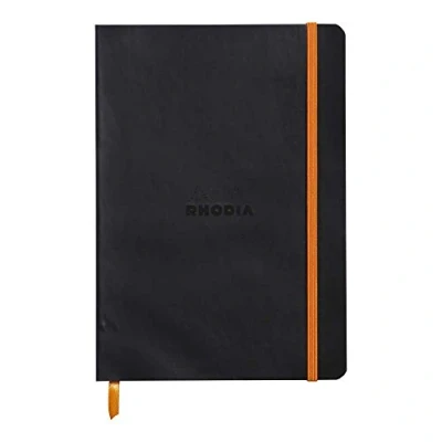 Abbildung von Rhodia 117452C Notizheft Rhodiarama mit weichem Umschlag, dot grid, 80 Blatt, 90 g elfenbeinfarbenes Papier, A5 148 x 210 mm, Lesezeichen, Innentasche,1 Stück,schwarz