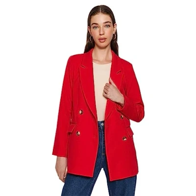 Abbildung von Trendyol Damen Gerade Lange Ärmel Übergröße Blazerjacke Blazer, Dark Red, 34 EU