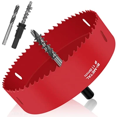 Abbildung von JatilEr 110MM Lochsäge, Lochsägen Set Kit Durchmesser Hochleistungs Lochschneidöffner Bimetall Lochsäge für Holz Aluminium Eisenblech Rohr Kunststoff usw (rot)
