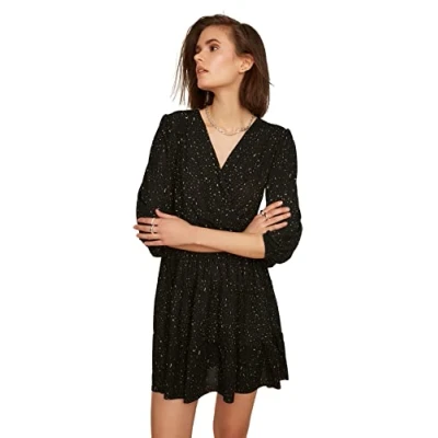 Abbildung von TRENDYOL Damen Schwarz Gedrucktes Gestricktes Kleid Casual Dress, Schwarz, L EU