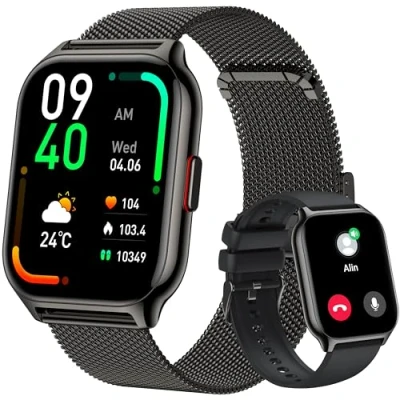 Abbildung von Popglory Smartwatch mit Telefonfunktion, Fitnesstracker 2.01 Zoll Touch Farbdisplay,Blutdruckmessung Herzfrequenz Schlafmonitor SpO2, Sportuhr IPx7 Wasserdicht Schrittzähler für Damen Herren