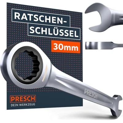 Abbildung von PRESCH Ratschenschlüssel 30mm Minimaler Rückholwinkel (3, 123 Zähne) 15 abgewinkelt für beengte Stellen Präzisionsgefräster, robuster Ringratschenschlüssel