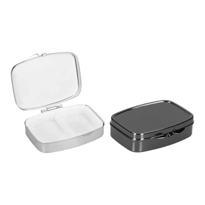 Abbildung von kwmobile 2x Edelstahl Tablettenbox mit 2 Fächern 5,5 x 4 1,5cm Pillendose klein Tablettendose Tragbare Pillenbox Metall Medikamentenbox Dose in Silber Schwarz