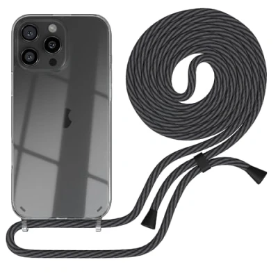 Abbildung von EAZY CASE Handykette kompatibel mit iPhone 16 Pro Max Handyhülle Umhängeband, Handykordel Schutzhülle, Hülle Band, Kette für Smartphone, Schwarz/Anthrazit Clips Schwarz