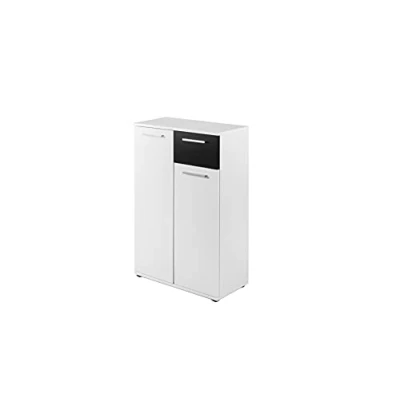 Abbildung von byLIVING Schuh Kommode Jakob/Moderne Schwarz Weiß Optik / 2 Türen und 1 Schublade/Garderoben Set/Für ca. 15 Paar Schuhe/Schuhschrank/Side Board/B 60, H 102, T 30 cm