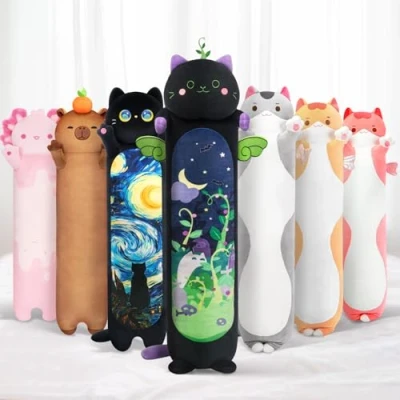 Abbildung von Mewaii 110CM Plüschtier Stofftiere für Kinder Kuscheltier Farbe Mint Katze Langes Wurfkissen Kawaii Katzen Plüsch Kissen Ausgestopftes Spielzeug Geschenk über 3 Jahren