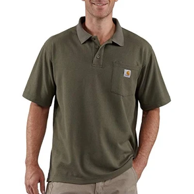 Abbildung von Carhartt, Herren, Weites, mittelschweres, kurzärmliges Polohemd mit Tasche, Moos, S