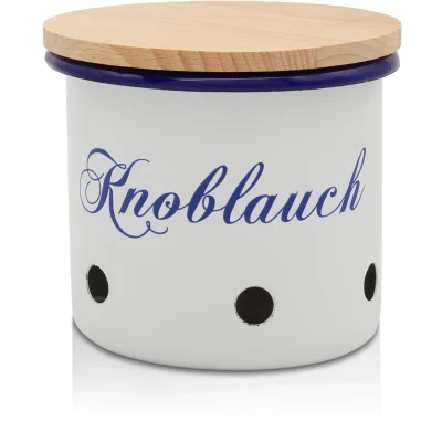 Abbildung von Krüger Vorratsdose &quot;Emaille Husum für Knoblauch mit Holzdeckel, 10 cm&quot;, (1 tlg.), schnitt /kratzfeste Oberfläche, Bakterienabweisend, extrem langlebig